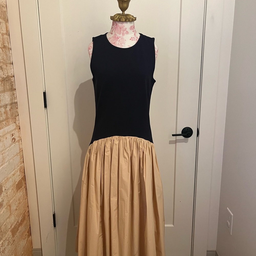 French Connection Black and Tan Midi Dress